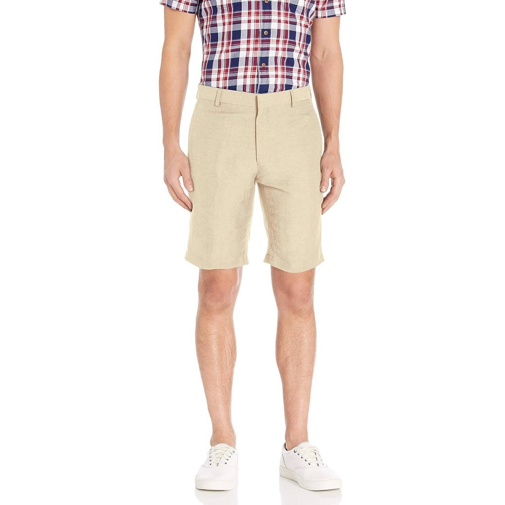 Louis Raphael Slim Fit Linen Blend Shorts Mens 44W Tan New Flat Front Casual